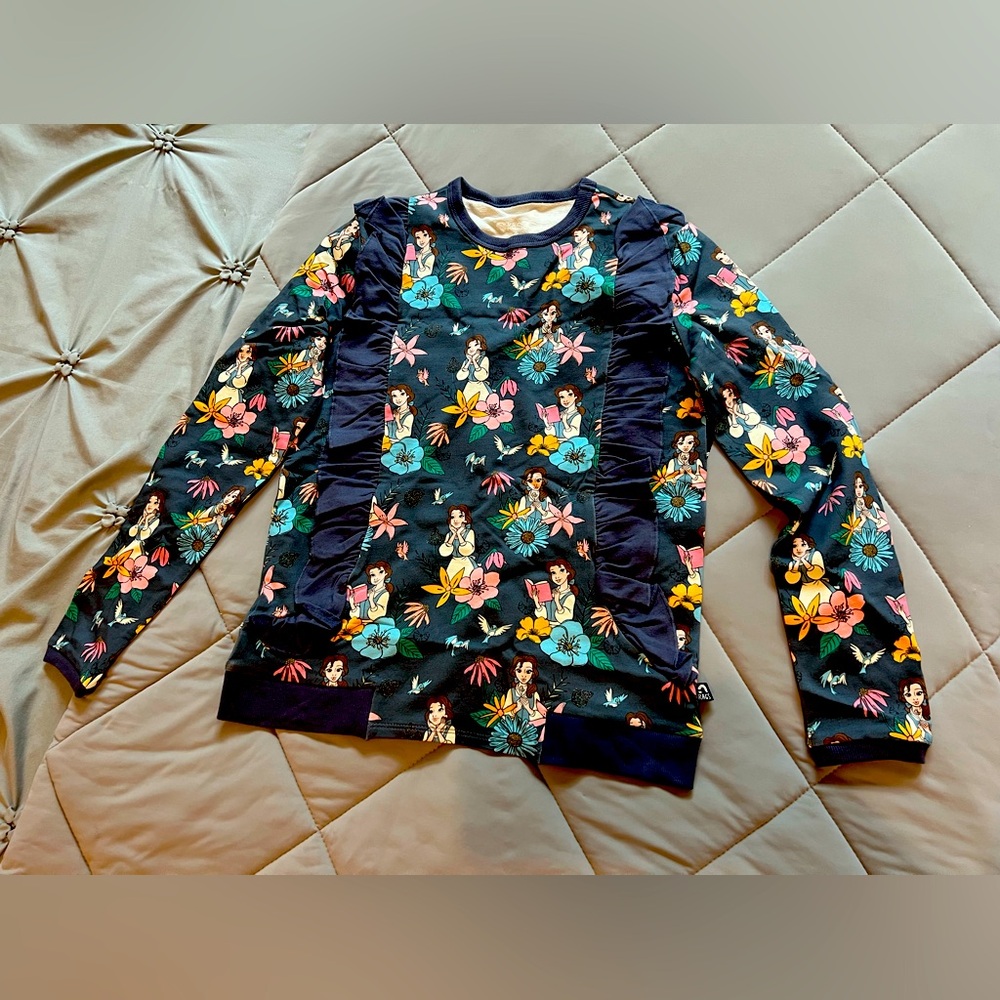 Kids Ruffle Sweatshirt-Belle Reading Floral- Beauty & the Beast Disney RAGS